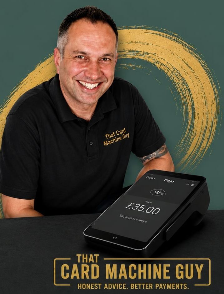 Ben Buey in his That Card Machine Guy polo with a Dojo card terminal